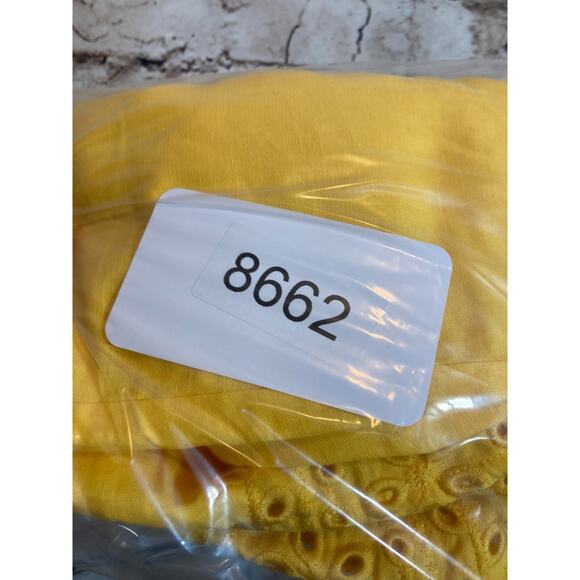 Land's End Tunic Dress Womens Medium Bright Yellow Linen Eyelet Hem Sundress - Picture 11 of 14